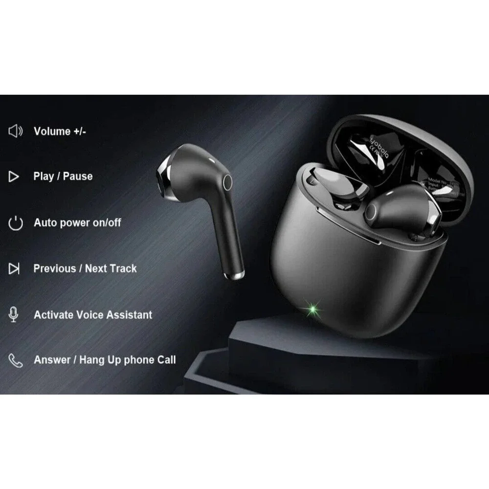 Yobola T9 Wireless Earbuds Bluetooth Headphones HiFi Stereo IPX5 Touch USB-C